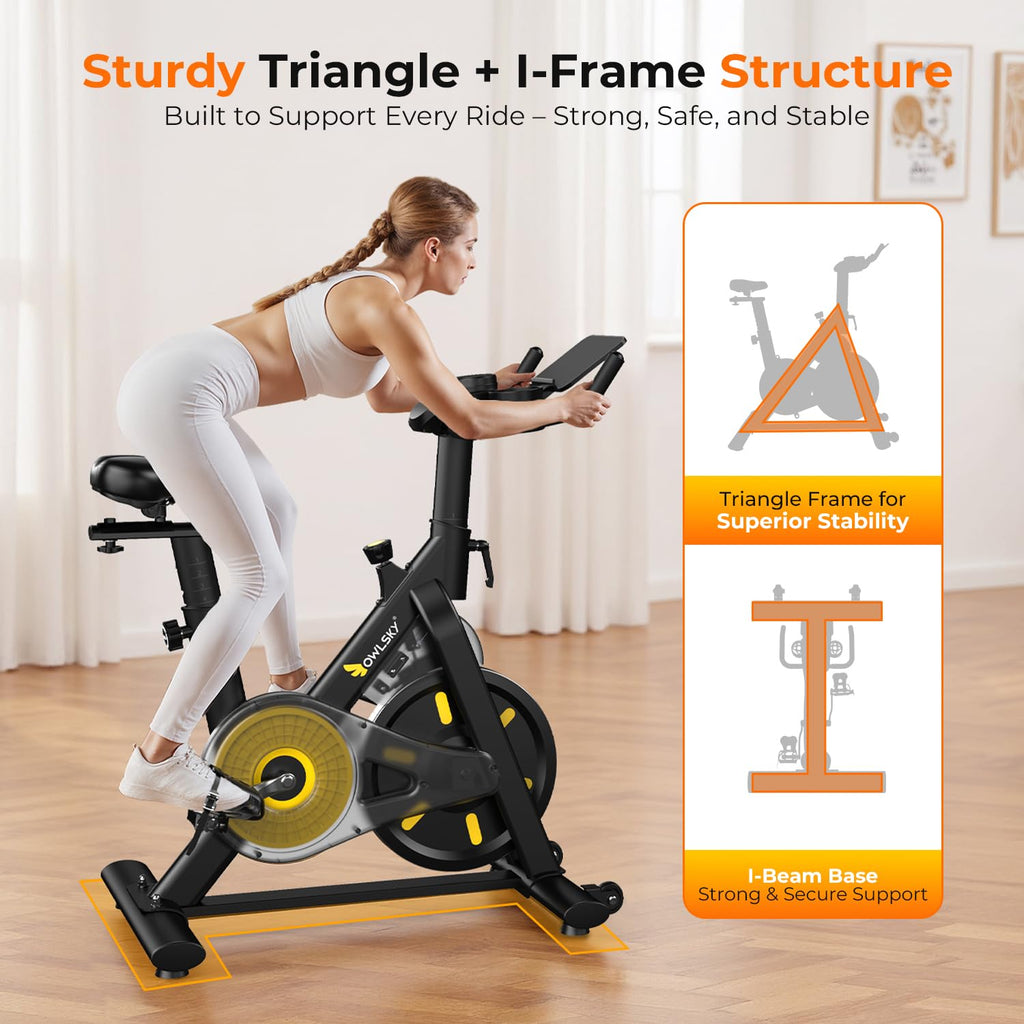 OWLSKY Exercise Bike with APP, Magnetic Resistance Indoor Cycling Bike, 300 lbs Capacity Quiet Stationary Bike for Home Gym Card
