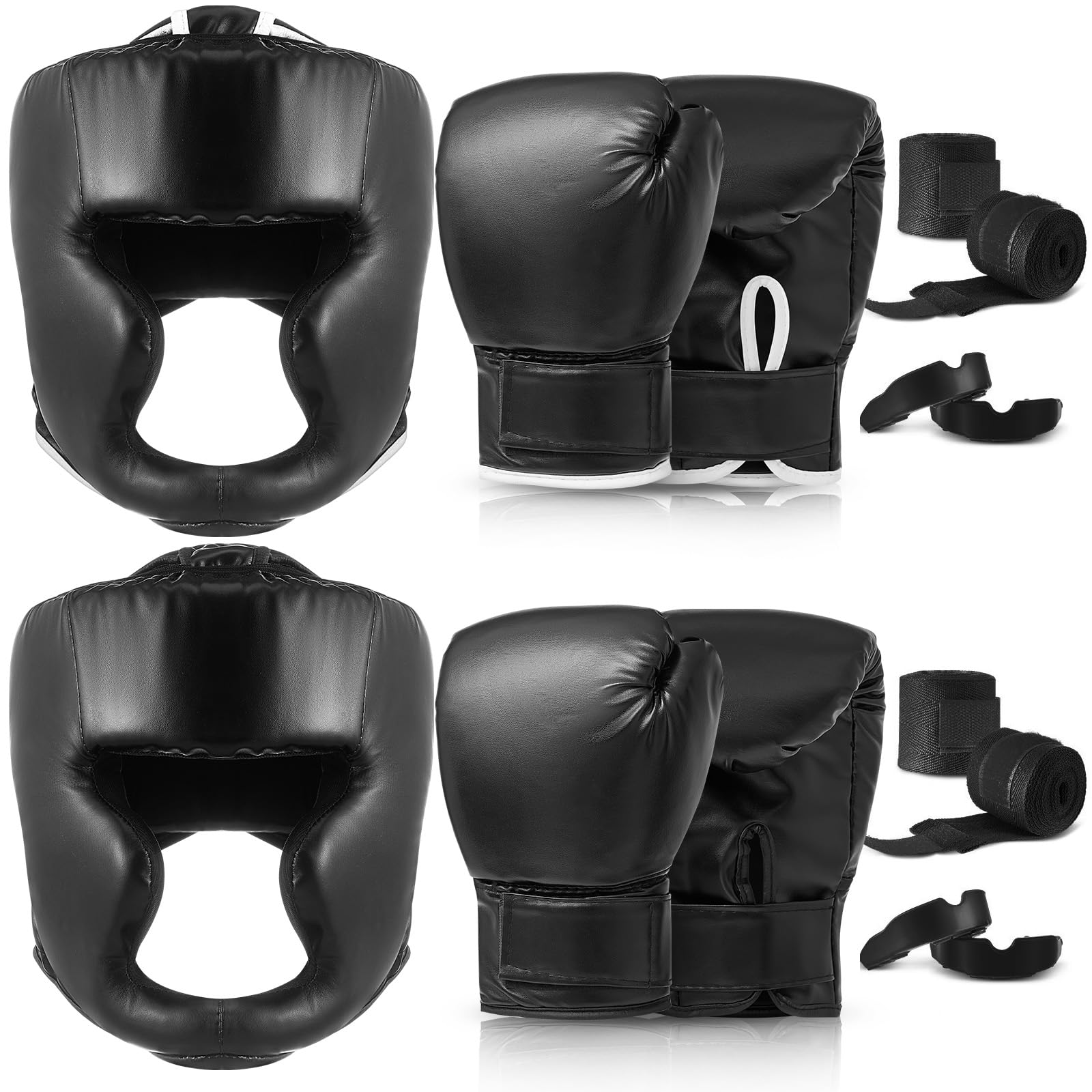 Kanayu 14 Pcs Boxing Gloves and Headgear Set for Beginners Youth 16 Ounce Boxing Gloves Headgear Helmet Hand Wraps Mouth Guards 