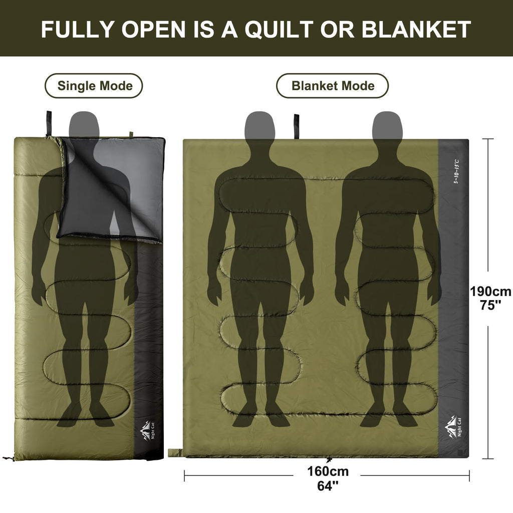 Night Cat Camping Sleeping Bag For Adults 3 Seasons Portable Lightweight Backpacking Hiking Traveling Indoor Outdoor Temperature