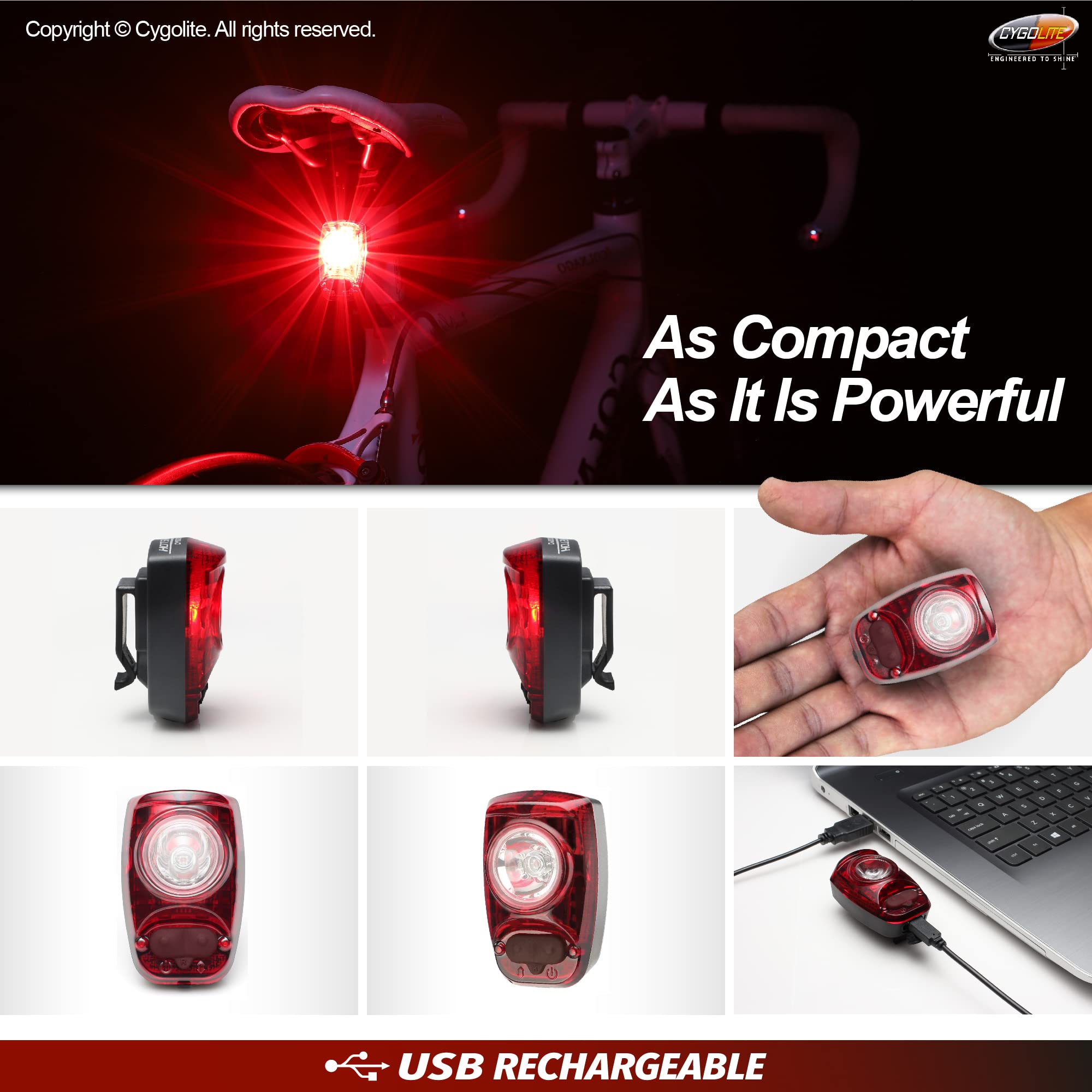 Cygolite Hotshot Sl- 50 Lumen Bike Tail Light- 6 Night & Daytime Modes- User Tuneable Flash Speed- Compact Design- Ip64 Water Re