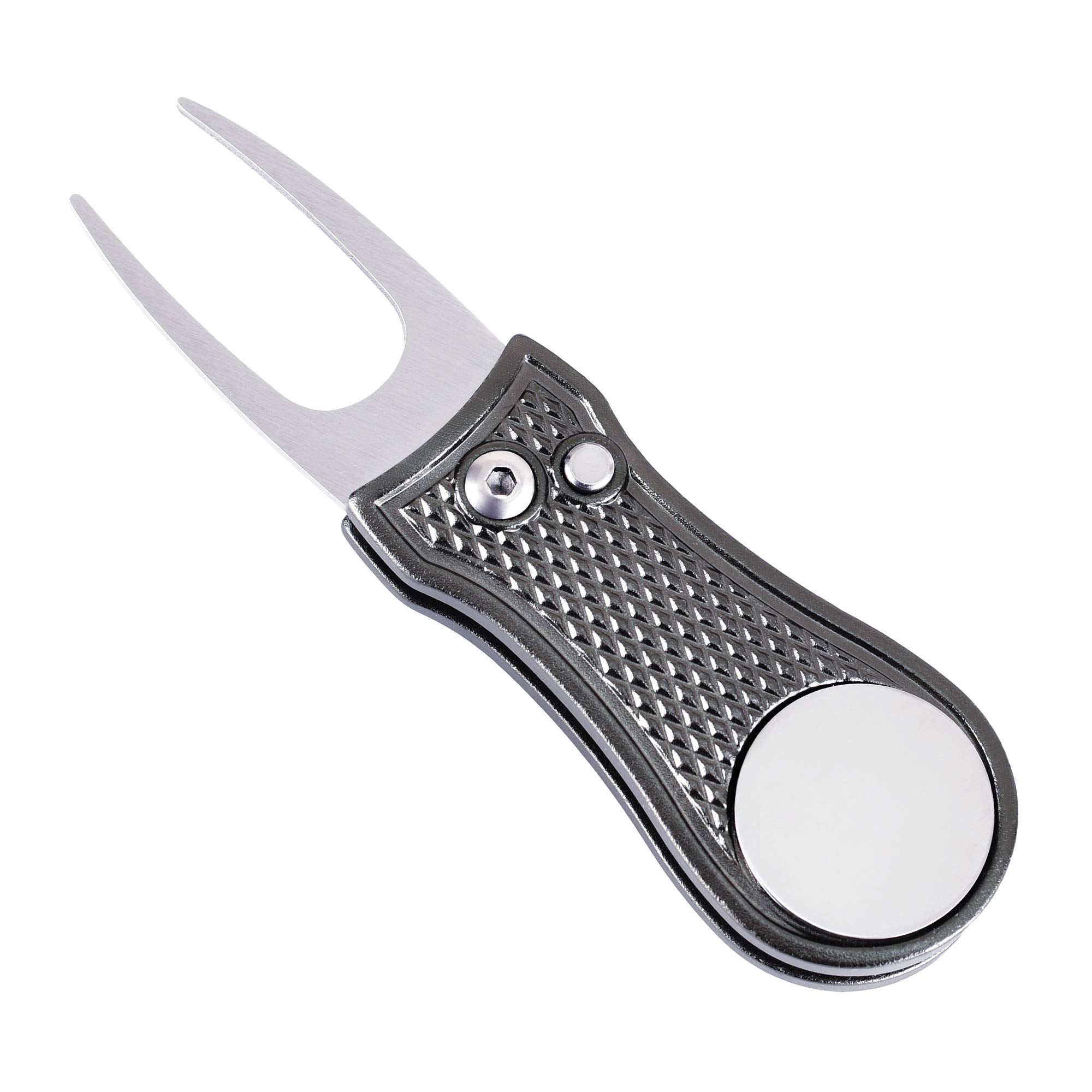Mile High Life All Metal Foldable Golf Divot Tool With Pop-Up Button & Magnetic Ball Marker (Gray Bone)