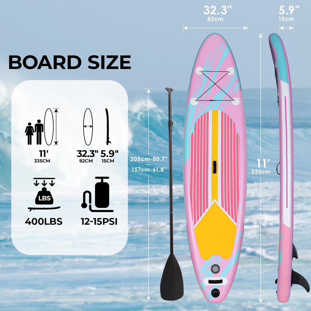 Tlsunny Inflatable Stand Up Paddle Board W/Sup Accessories, 11'  32.3'' Surf Board W/ 3 Fins Paddleboard, 12-15 Psi Hand Pump, R