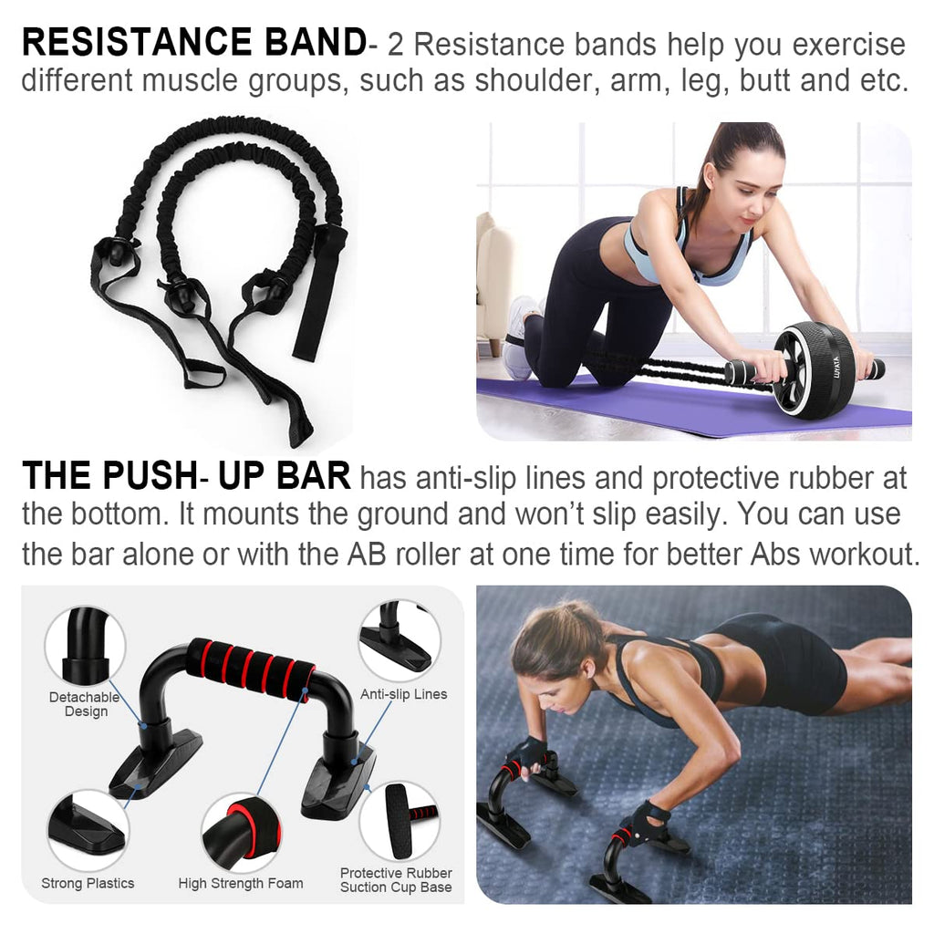 Ab Roller Wheel, 10-In-1 Ab Exercise Wheels Kit With Resistance Bands, Knee Mat, Jump Rope, Push-Up Bar - Home Gym Equipment For