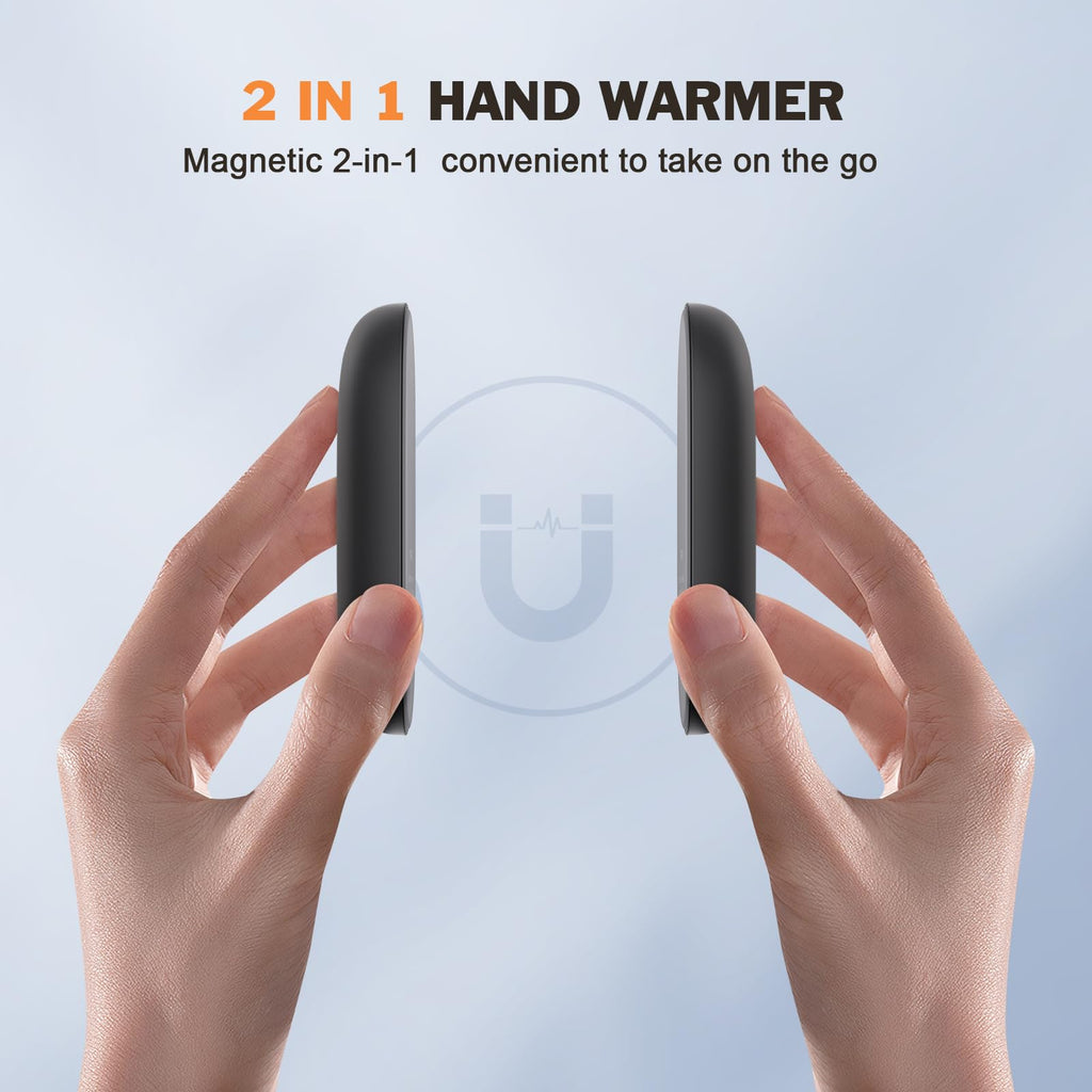Hand Warmers Magnetic 2 Pack Rechargeable Full Warmer Aluminum Body Instant Heating, 8 Hrs Long, 5,000 Mah Pocket Size Electric
