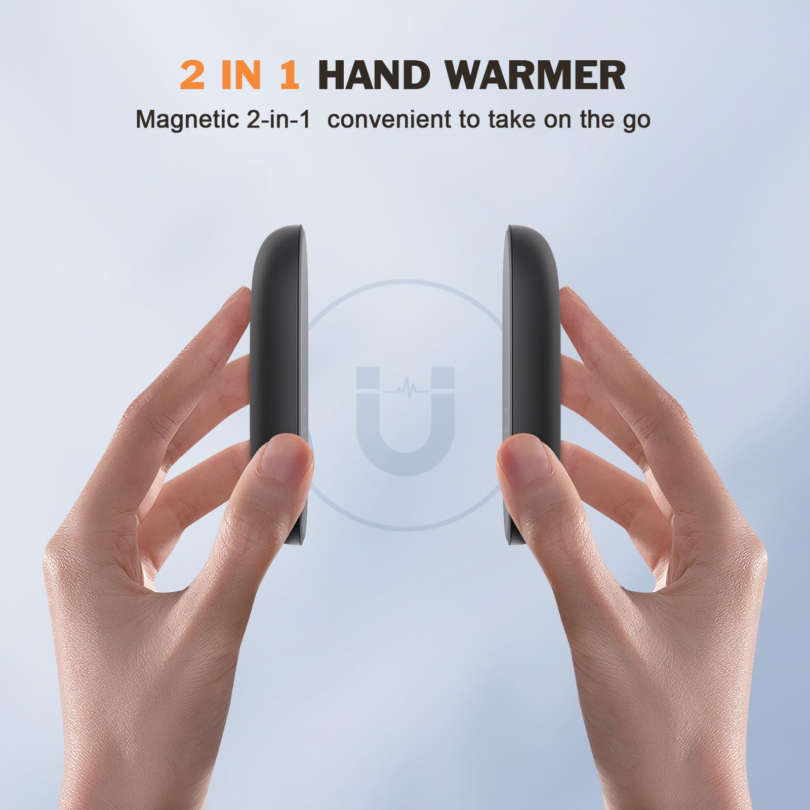 Hand Warmers Magnetic 2 Pack Rechargeable Full Warmer Aluminum Body Instant Heating, 8 Hrs Long, 5,000 Mah Pocket Size Electric