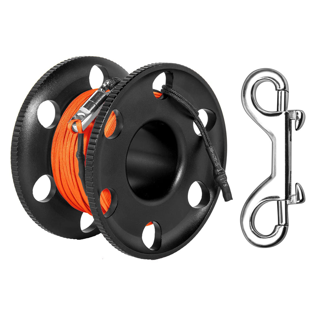 100Ft Scuba Diving Reel, Aluminum Alloy Large Scuba Spool Finger Reel With Double-Ended Bolt Snap Clip For Underwater Scuba Divi