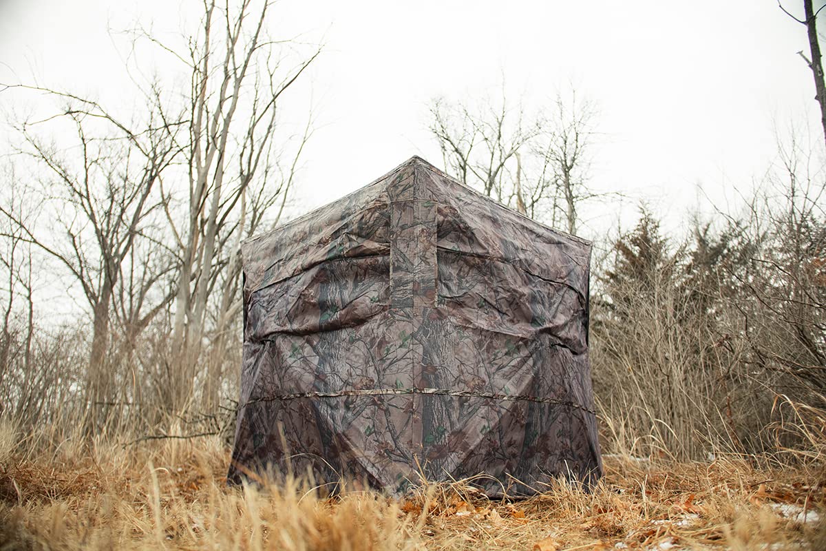 Muddy Outdoors Hunting Easy Set-Up Portable Concealable Black-Backed Water Resistant Epic Camo Prevue Ground Blind, 3-Person