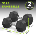 Hex Dumbbell Rubber Encased Dumbbell Strength Training Hex Dumbbell, Hand Weight For Workout & Exercise/Pair Of 35Lb