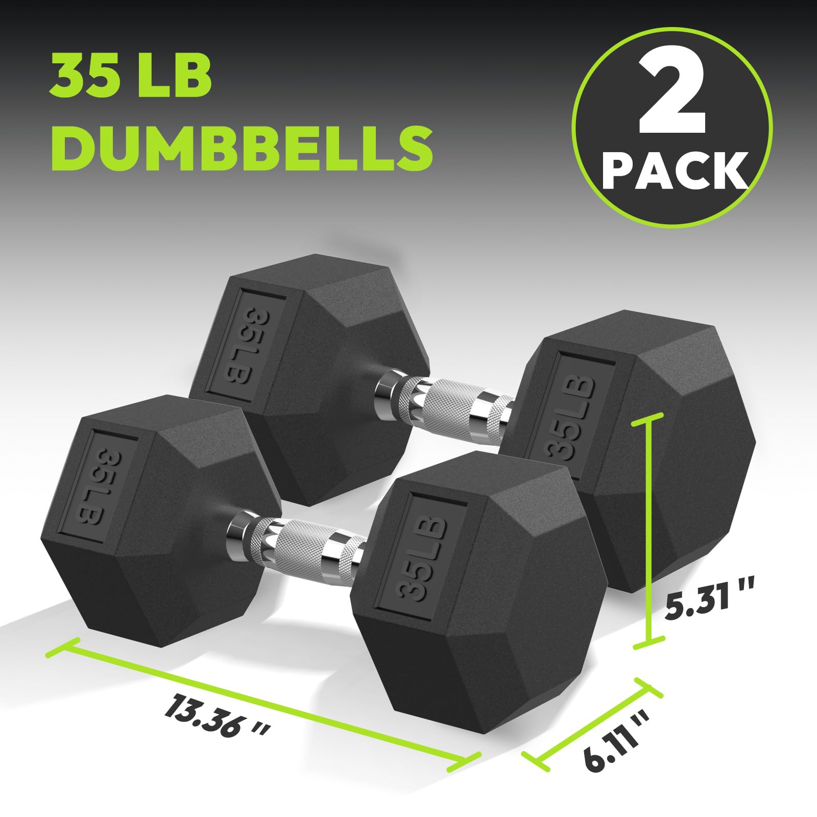 Hex Dumbbell Rubber Encased Dumbbell Strength Training Hex Dumbbell, Hand Weight For Workout & Exercise/Pair Of 35Lb