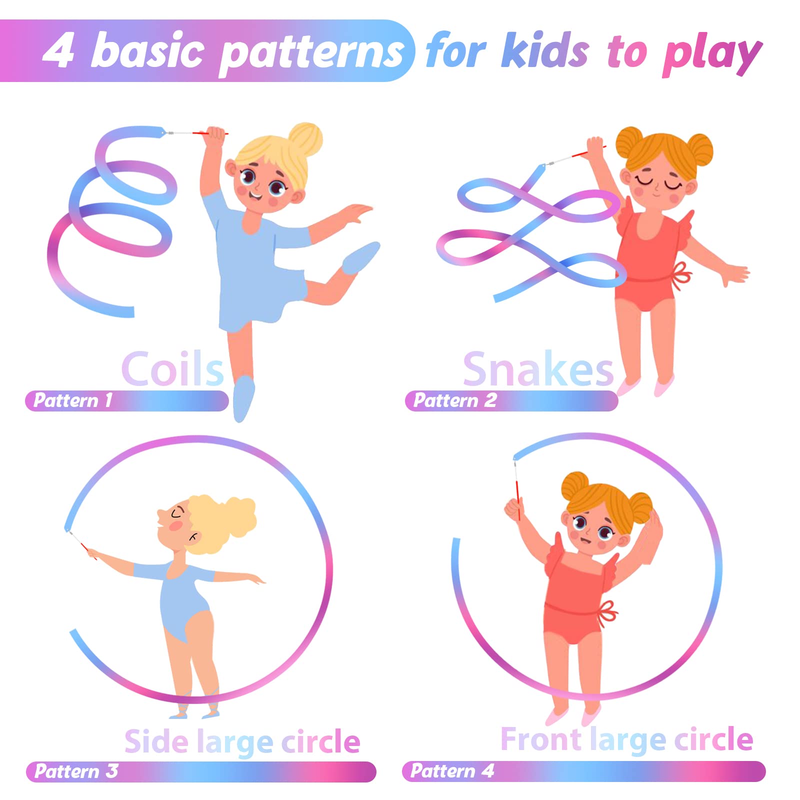 Cikyner Gymnastics Ribbon, 2 Pack Colorful Gymnastics Band With Stick, Dance Band Children Rainbow Band For School And Home Game