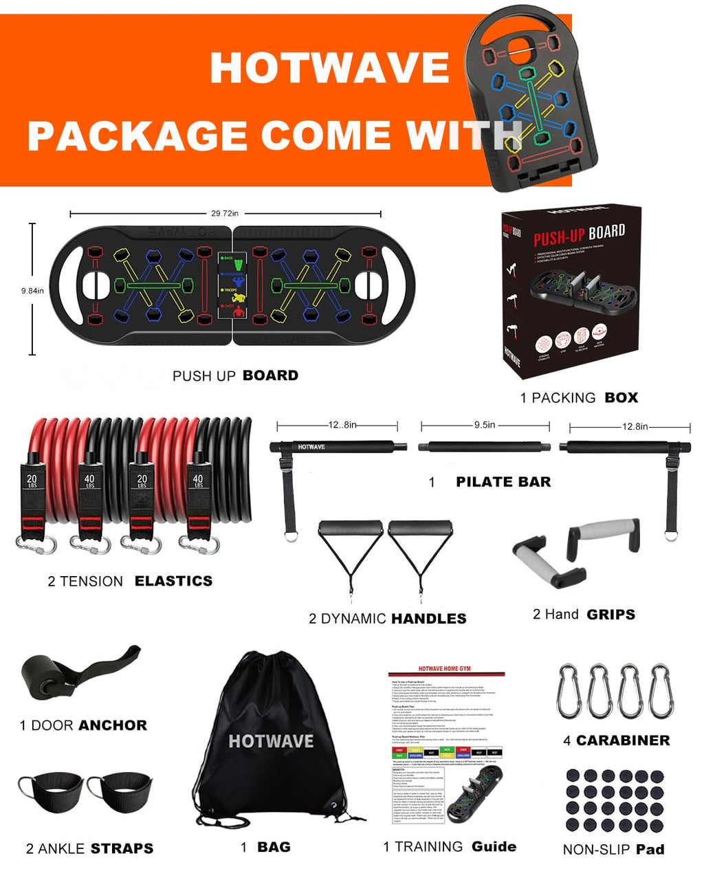 Hotwave 20 In 1 Push Up Board With 16 Gym Accessories.Pushups Bar With Resistance Bands,Portable Home Workout Equipment,Strength