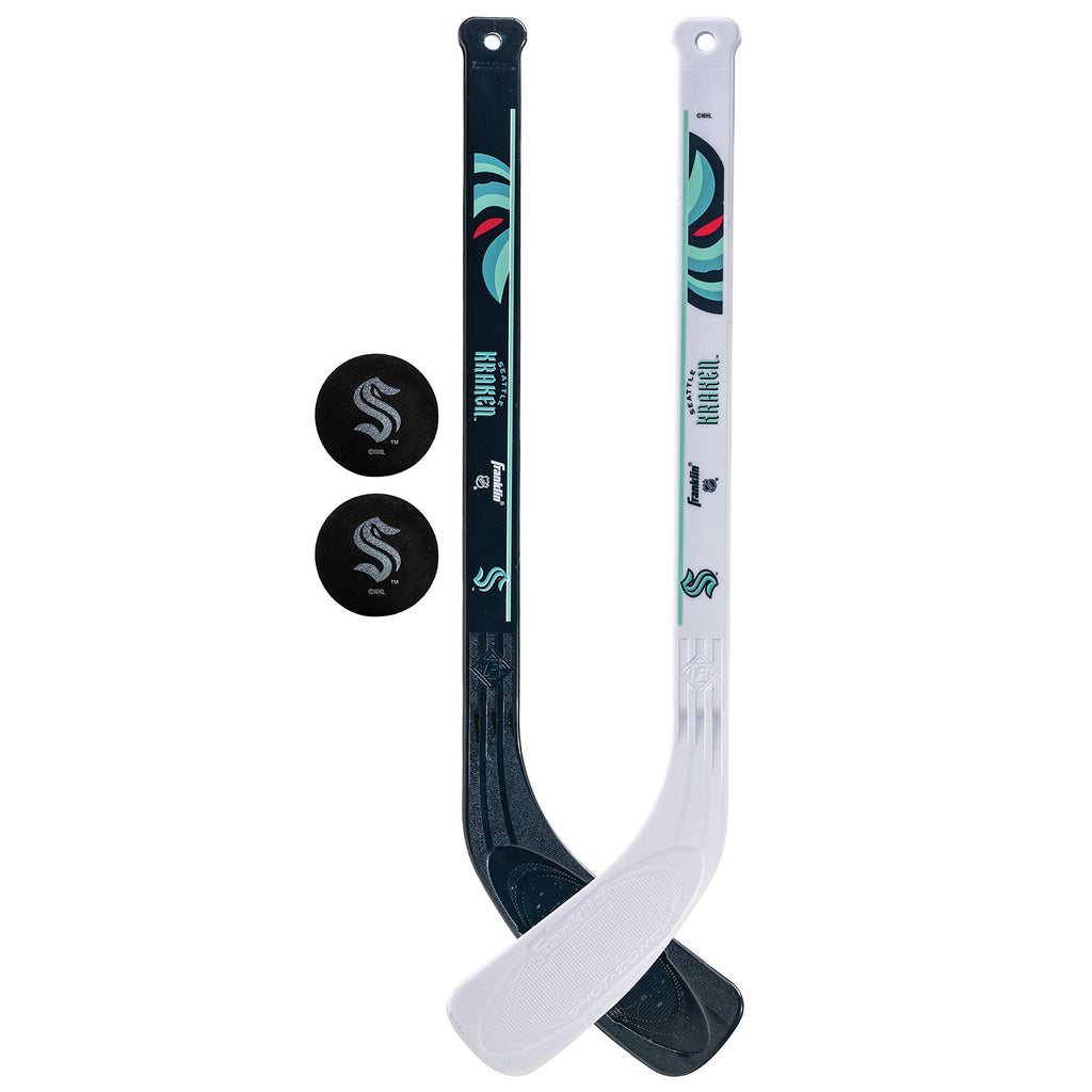 Franklin Sports Seattle Kraken Nhl Mini Hockey Stick Set - Nhl Team Knee Hockey Stick And Ball Set - Two Player Stick Set - Grea
