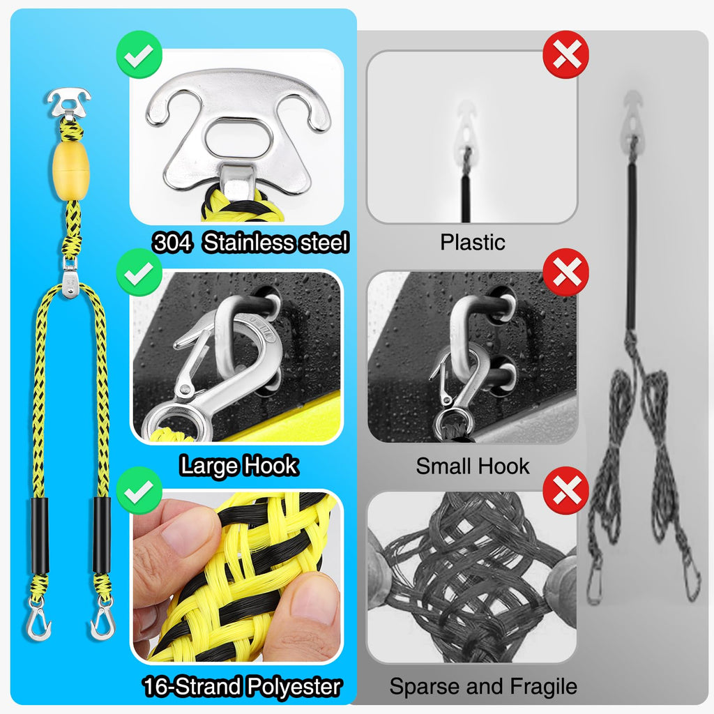 Boat Tow Harness For Tubing, Heavy-Duty 13Ft Self Centering Tow Rope Up To 4 Riders With Float Ball, Stainless Steel Hooks And P