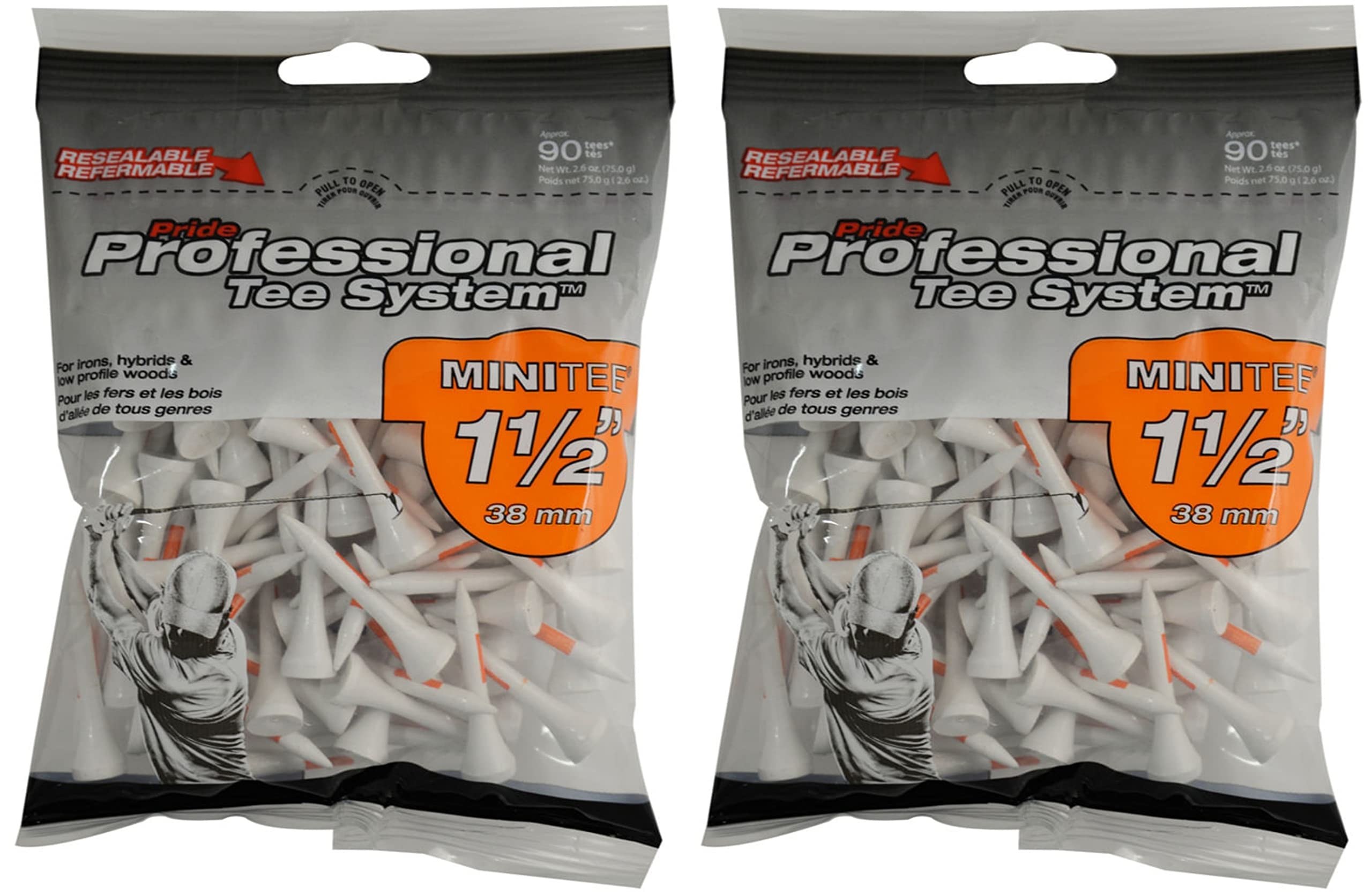 Pride Professional Tee System Minitee 1 '' Golf Tees, 90 Count (Pack Of 2)