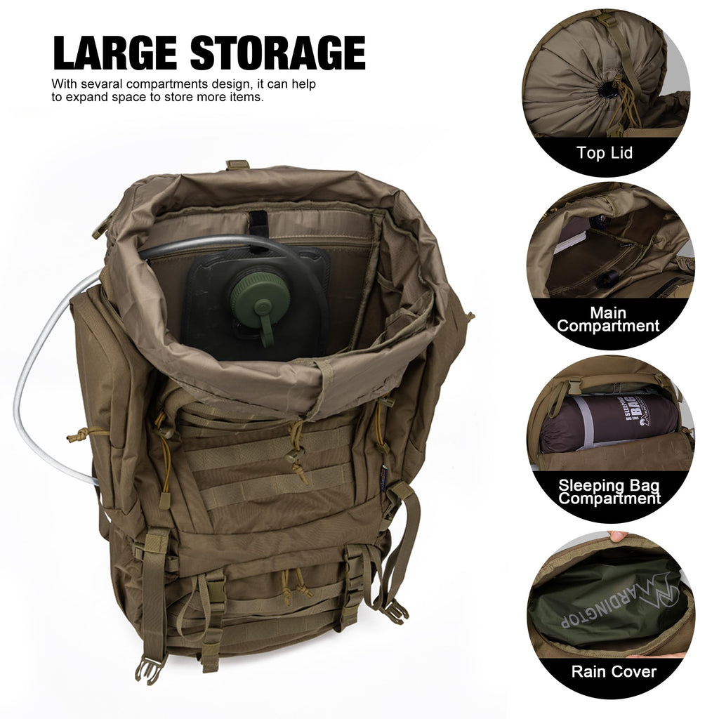 Mardingtop 60L Molle Hiking Internal Frame Backpacks With Rain Cover For Camping,Backpacking,Travelling(Khaki)