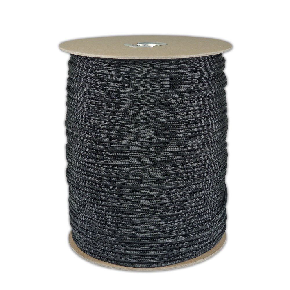 Wholesale Bulk Spool 1000 Foot Black Parachute Cord Paracord Type III Military Specification 550 Soft Strong Rope