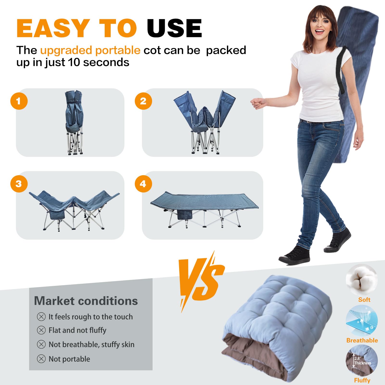 Oversize Camping Cots Xxl Sleeping Cots With Comfortable Mattress Extra Width Camping Bed For Adults Cot With Carry Bag For Adul