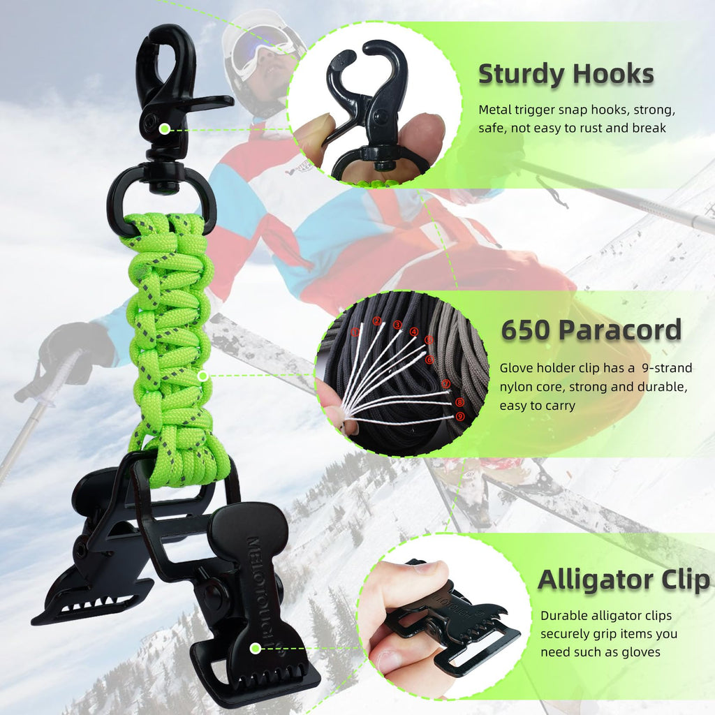Melotough Tactical Glove Holder Work Glove Belt Clip With 2 Alligator Clips For Hiking,Camping,Hunting,Outdoor Activities (Lime