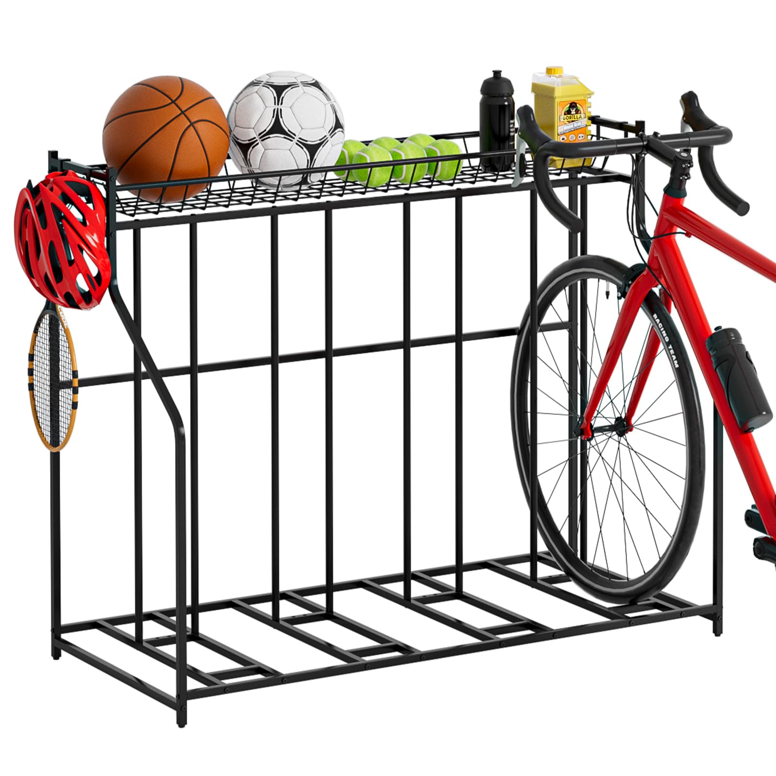 Kificet 4 Bike Stand, Bike Rack Garage with Storage Rack, Bicycle Stand for Garage Organizer, Indoor Sporting Gear Storage Stati
