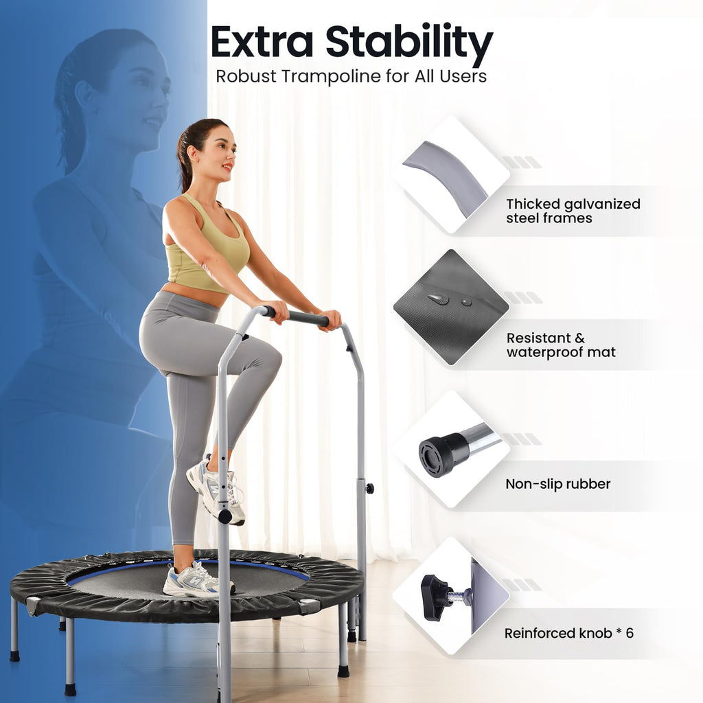 Bcan 48'''' Foldable Mini Trampoline For Adults Max Load 440Lbs, Fitness Rebounder With Adjustable Foam Handlebar, Exercise Tram