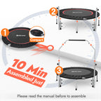 Bcan 40/48'' Foldable Mini Trampoline Max Load 330Lbs/440Lbs, Fitness Rebounder With Adjustable Foam Handle, Exercise Trampoline