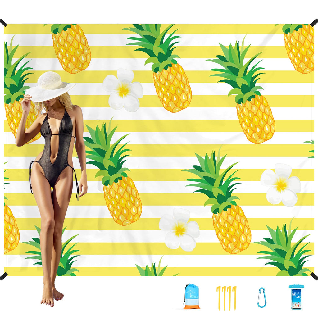 Famstar Beach Blanket Oversized Extra Large78 X 110,Waterproof Sandproof Beach Blanket 2-8 Adults Lightweight Durable For Travel