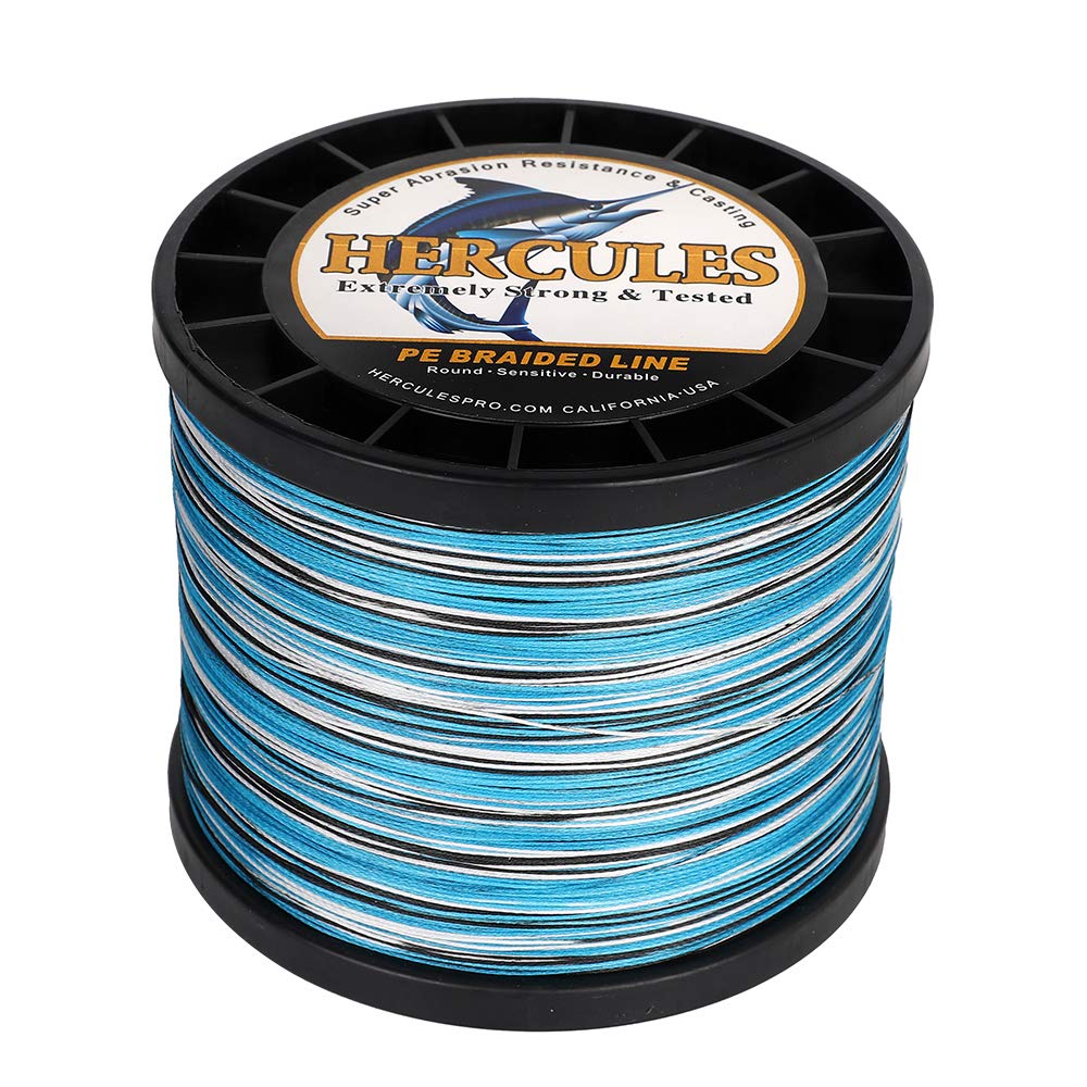 Hercules Braided Fishing Line 1500M 1640Yds 10Lbs-200Lbs Pe Superline 8 Strands (Blue Camo 180Lb/81Kg 0.70Mm)