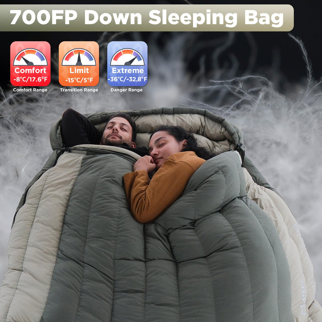 Atepa Double Sleeping Bag-700Fp Down 0 Degree Sleeping Bag For Adults 2 Person- Lightweight Sleeping Bag For Backpacking Couples