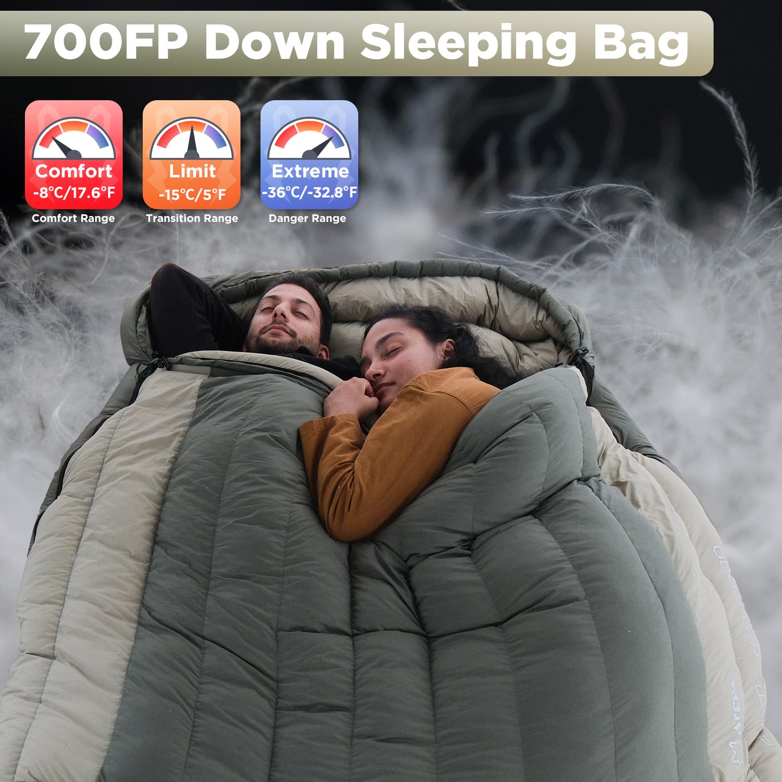 Atepa Double Sleeping Bag-700Fp Down 0 Degree Sleeping Bag For Adults 2 Person- Lightweight Sleeping Bag For Backpacking Couples