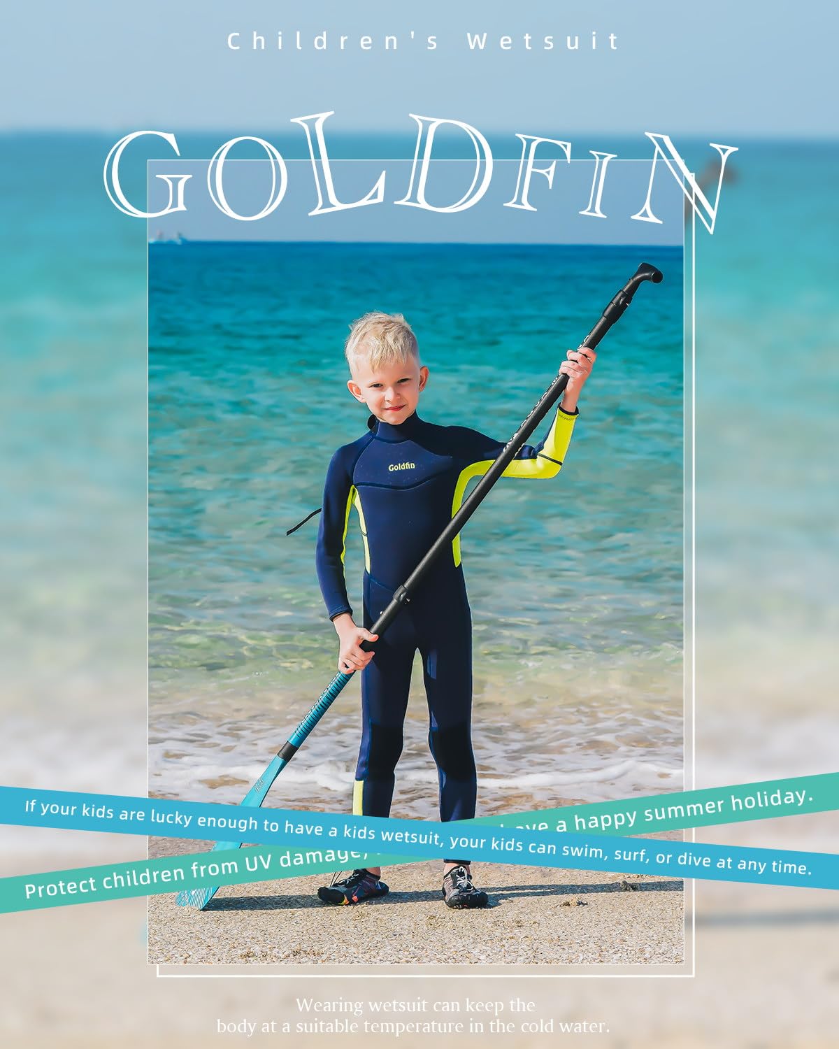 Goldfin Kids Wetsuit For Boys Girls, 3Mm Neoprene Fullsuit For Toddler Back Zip Youth Water Aerobics Diving Boating Snorkeling S