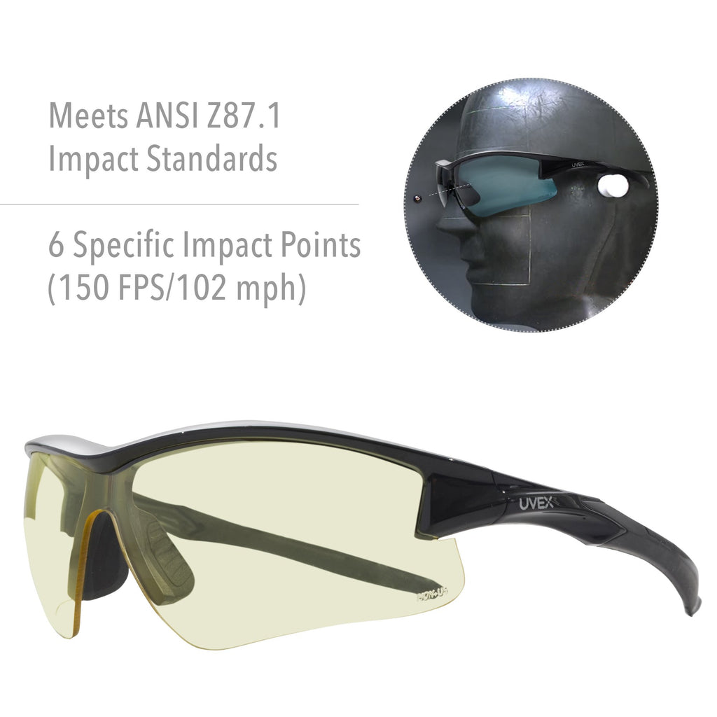 Howard Leight By Honeywell Uvex Acadia Low-Light Shooting Glasses With Uvextreme Plus Anti-Fog Lens Coating, Amber Lens (R-02215