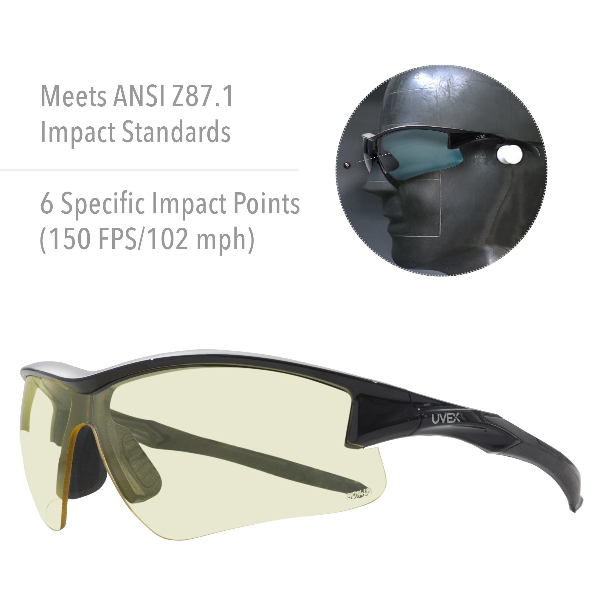 Howard Leight By Honeywell Uvex Acadia Low-Light Shooting Glasses With Uvextreme Plus Anti-Fog Lens Coating, Amber Lens (R-02215