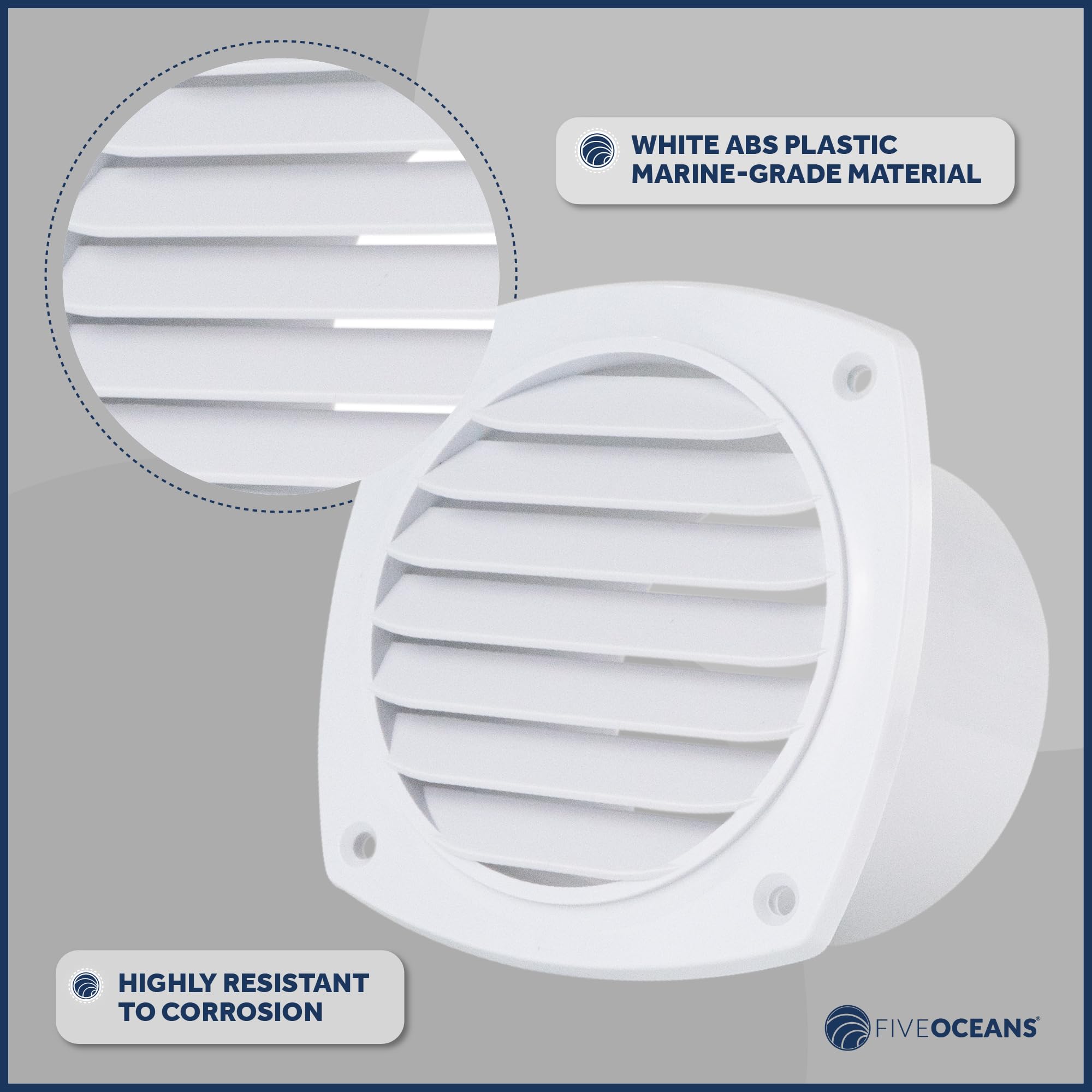 Five Oceans 7-Slotted Louvered Hose Vent, 4-Inch Hose Diameter, 2 Pack Air Hose Thru Vent, White Abs Plastic - Fo111-M2