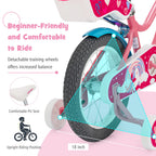 Baby Joy Kids Bike, 14 Inch Kids Bicycle W/Training Wheels, Adjustable Seat Handlebar Height, Storage Basket, Doll Seat, Handbra