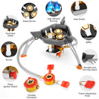 Wadeo 7200W Windproof Camping Stove, Camping Gas Stove With Piezo Ignition, Two Fuel Canister Adapter, Carry Case, Portable Stov