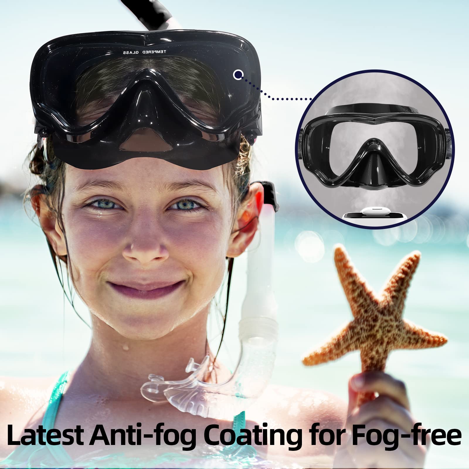 Seago Swim Goggles Snorkel Mask Diving Scuba Mask Snorkeling Goggles for Kids Boys Girls Youth, Anti-Fog 180 Clear View Kids Poo
