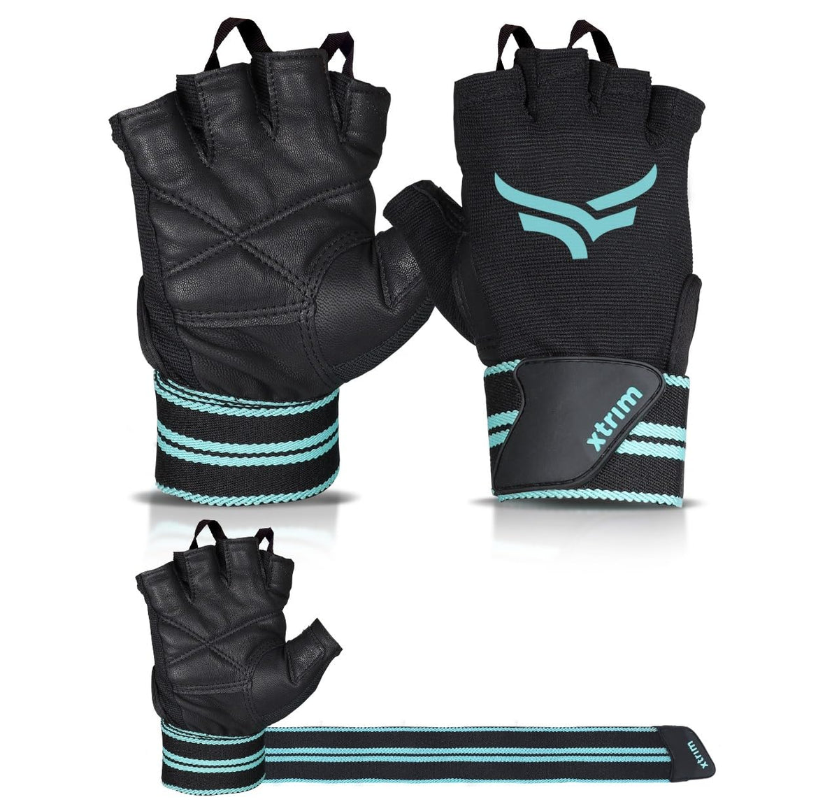 XTRIM XMacho Leather Gym Gloves for Men & Women with Wrist Support Accessories for Weightlifting, Hand Exercise Gloves with Hal
