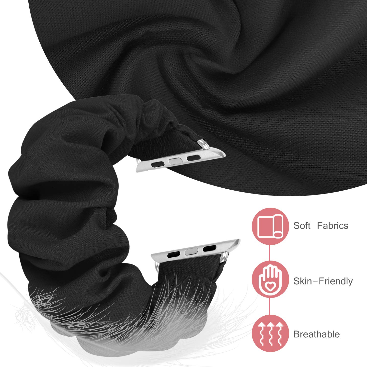 Meulot Scrunchie Watch Bands For Women Compatible With Apple Watch Bands Series 4 3 6 5 2 1 Se, Soft Elastic Replacement Wristba