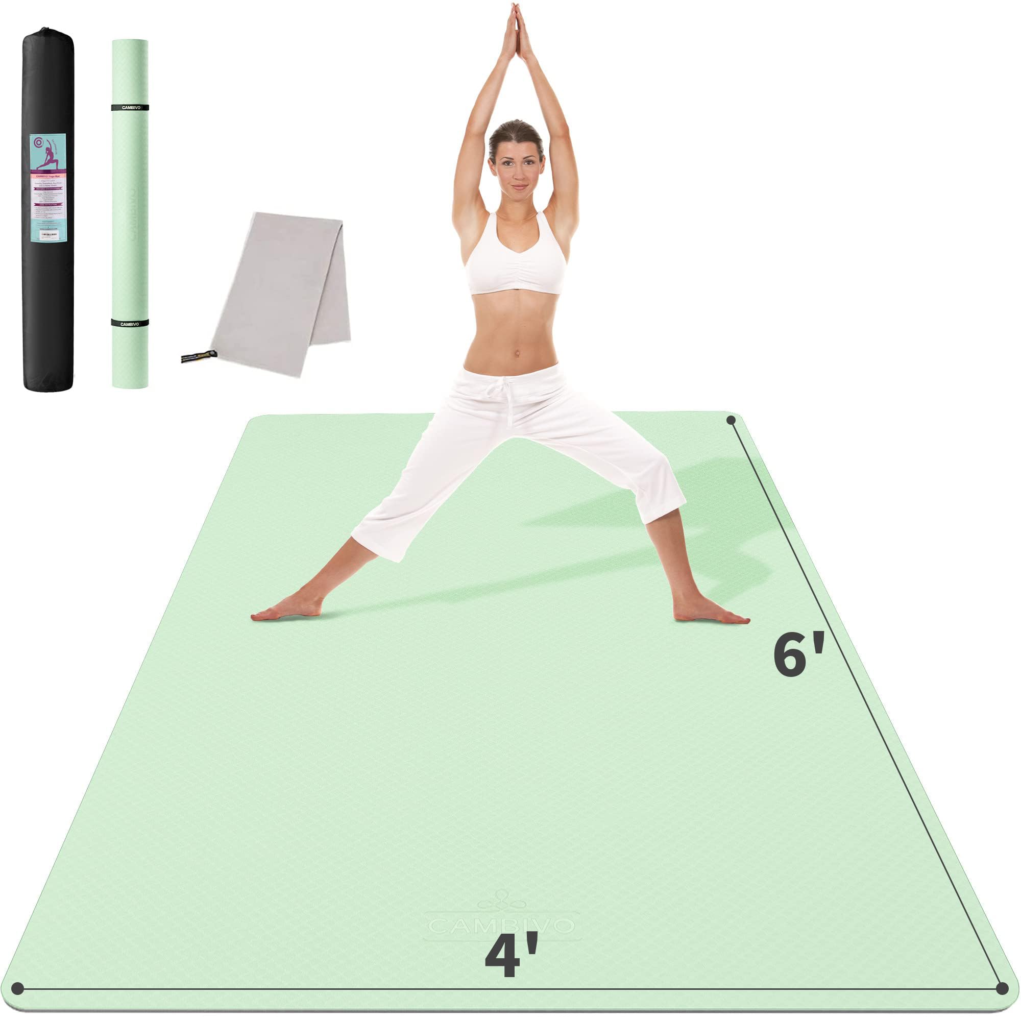 Cambivo Large Yoga Mat (6'X 4'), Extra Wide Workout Mat For Men And Women, 1/3 &1/4 Thick Exercise Fitness Tpe Mat For Home Gym,