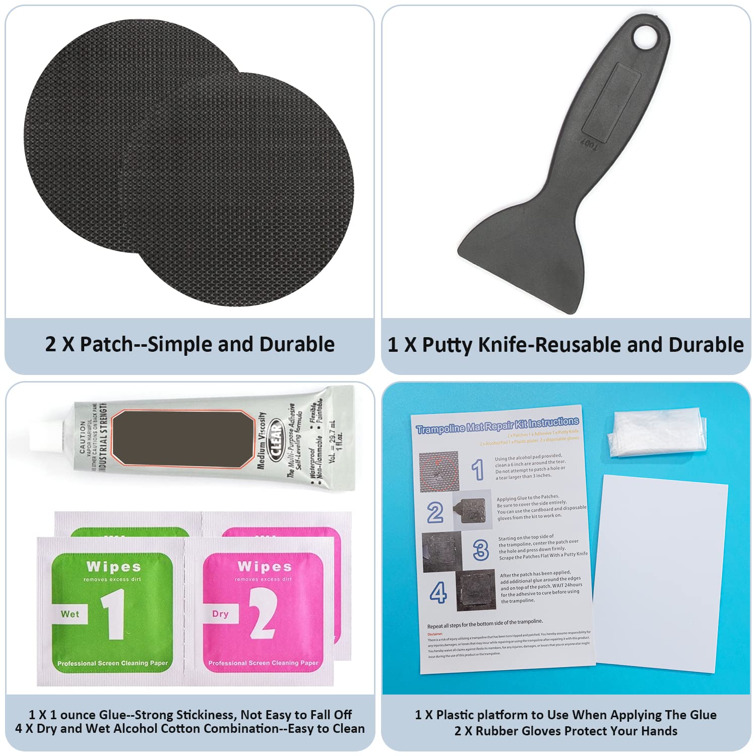 Ifeolo Trampoline Patch Repair Kit 4 Inch Circle On Patches  Repair Trampoline Mat Tear Or Hole In A Trampoline Mat - Pack Of 2