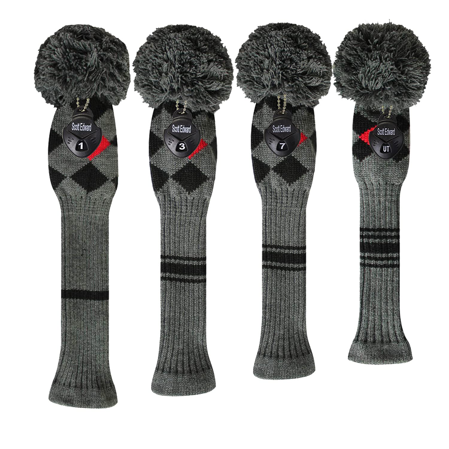 Scott Edward Knit Wood Golf Covers 4 Pieces Handmade Knitted Item Fit Over Well Driver Wood(460Cc) Fairway Wood2 And Hybrid(Ut)