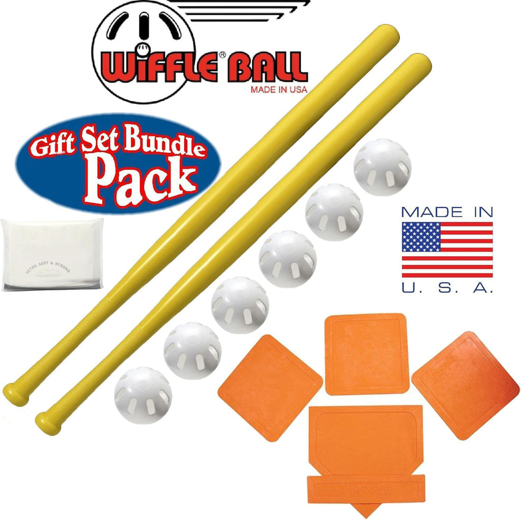 Wiffle Ball 6 Baseballs Official Size - 6 Pack Ball 32'' Bats 2 Pack, Orange Throw Down Bases (5 Piece),