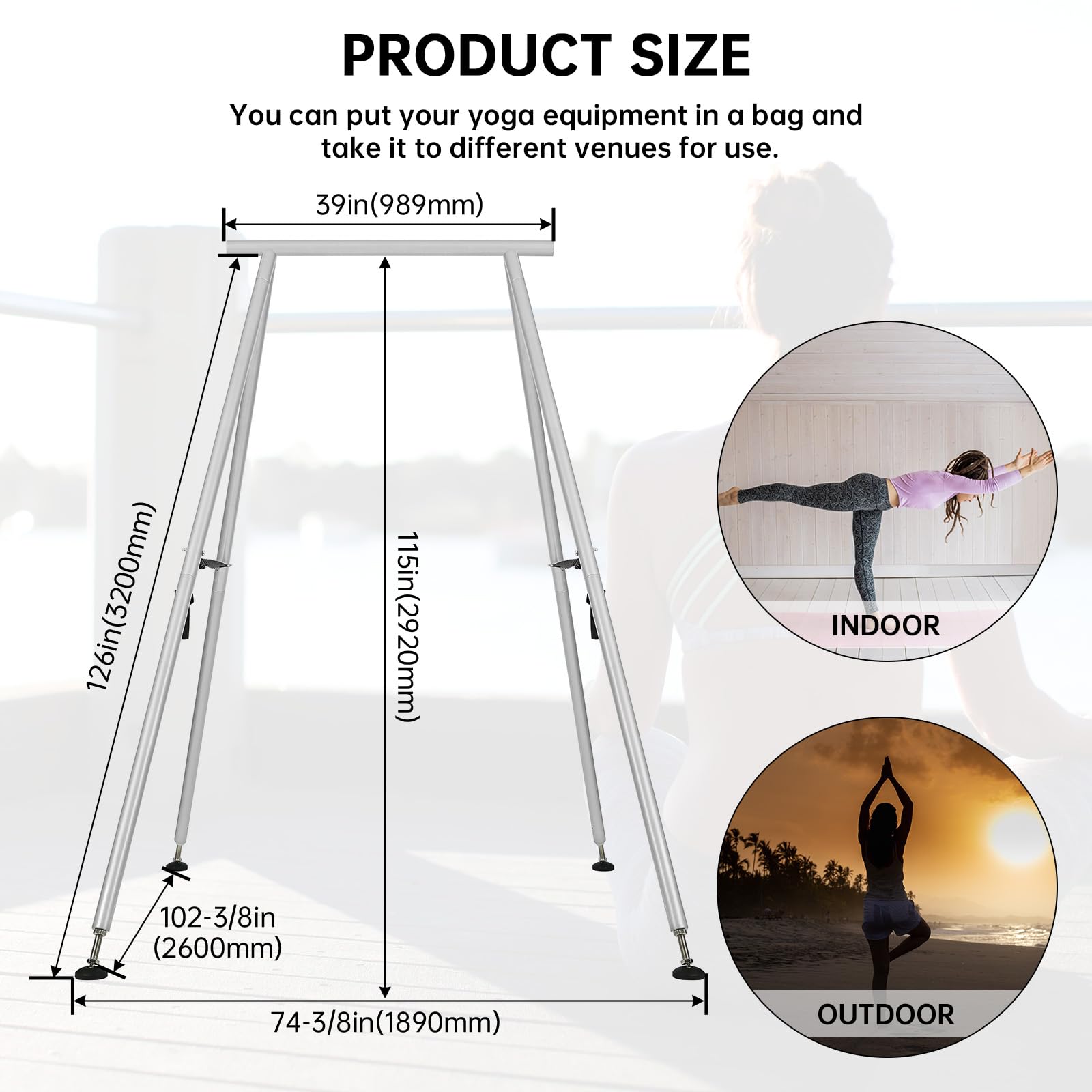 Hecasa Yoga Stand For Indoor And Outdoor, 9.6 Ft/115.3 Inch Adjustable Height Aerial Yoga Frame & Yoga Hammock, Ankle Lock, Adju