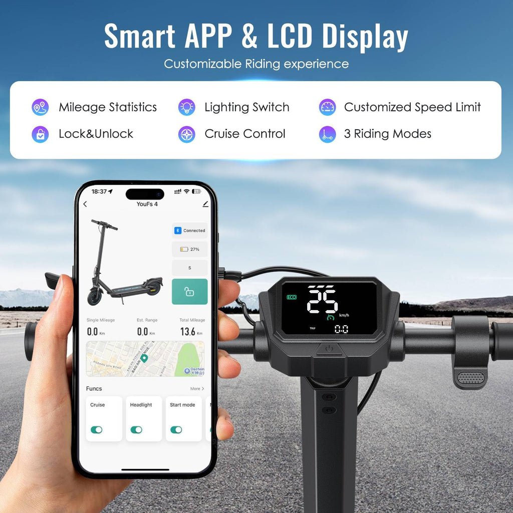 Electric Scooter,28 Mile Range Double Shock Absorption System,10   Solid Tires,Up to 25MPH,500W Powerful Motor,540W/H Foldable E