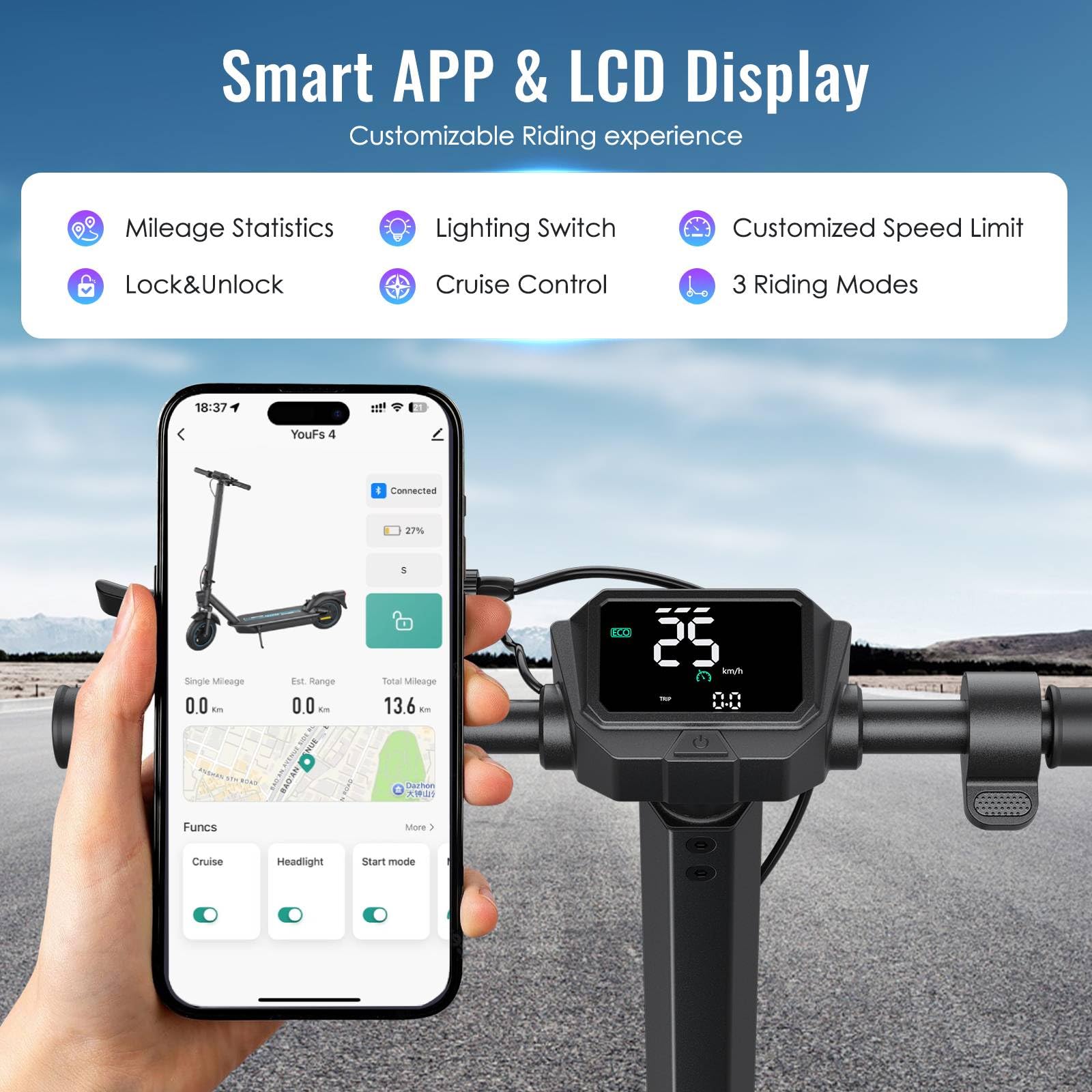 Electric Scooter,28 Mile Range Double Shock Absorption System,10   Solid Tires,Up to 25MPH,500W Powerful Motor,540W/H Foldable E