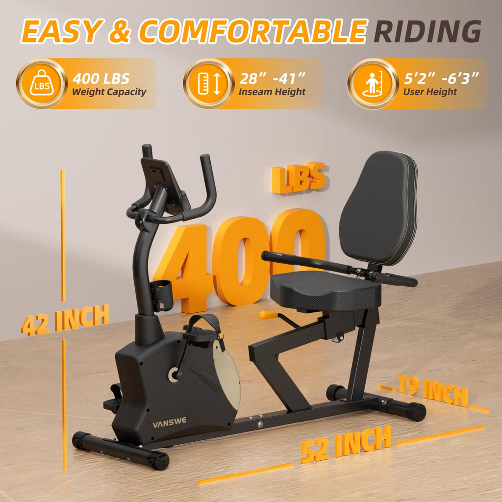 Vanswe Recumbent Exercise Bike For Adults Seniors - 400 Lbs Weight Capacity Recumbent Bikes For Home With Magnetic Resistance, B