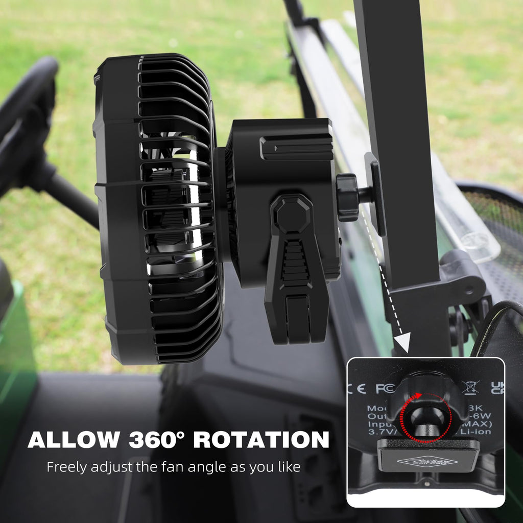 Roykaw 10400 Mah Magnetic Golf Cart Fan Portable Rechargeable Battery Powered, 24+ Hrs, W/Led Lights, Compatible With Ezgo/Club
