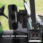 Roykaw 10400 Mah Magnetic Golf Cart Fan Portable Rechargeable Battery Powered, 24+ Hrs, W/Led Lights, Compatible With Ezgo/Club