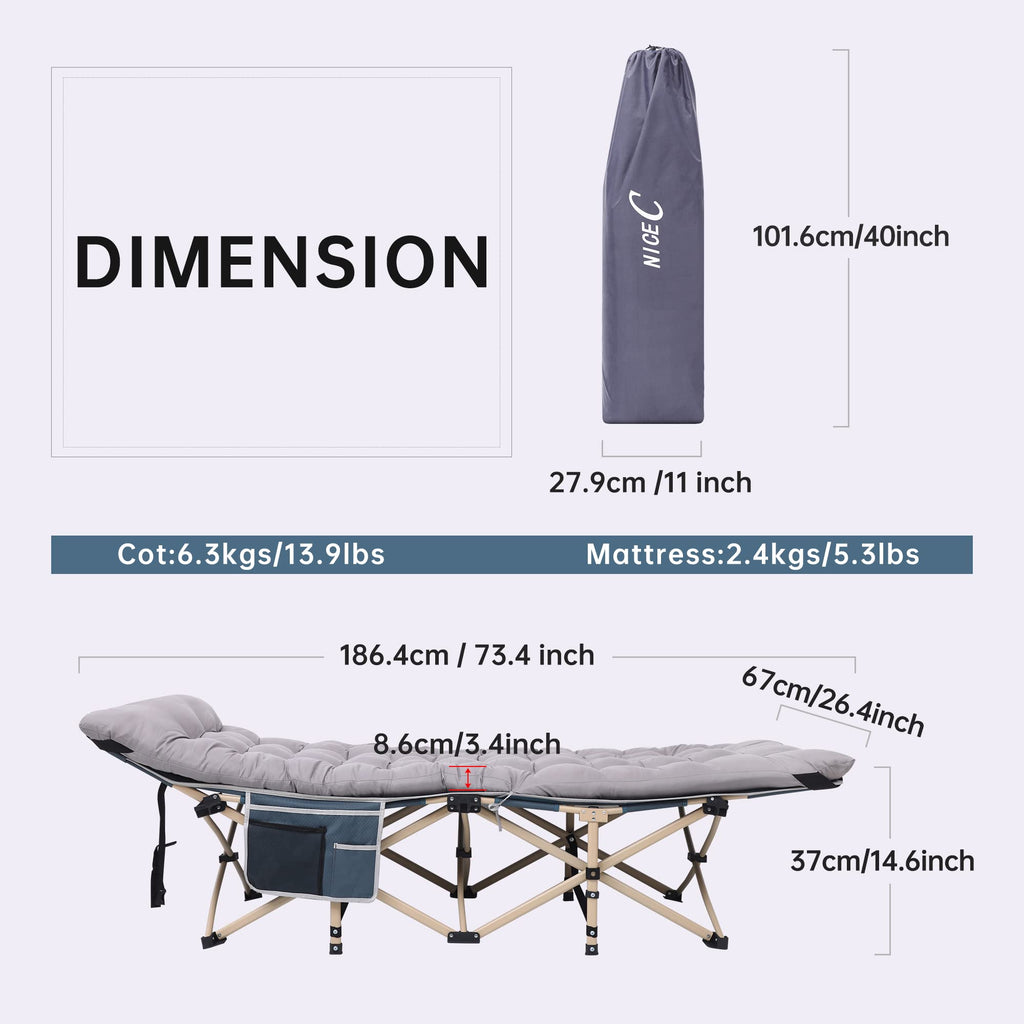 Nice C Camping Cot, Heated Cots For Camping, Cots For Adults, Cot Bed, Folding Cot, Heated Mattress, Carry Bag & Storage Pocket,