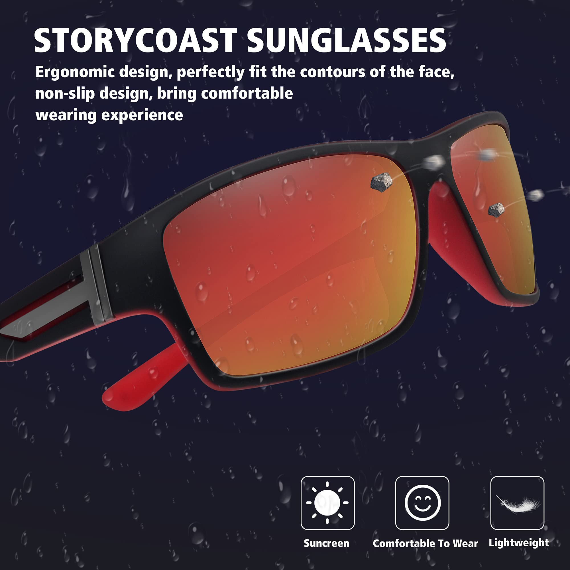 Storycoast Polarized Sports Sunglasses For Men Women Unbreakable Frame Cycling Fishing Driving 3Pack-Red+Blue+Green